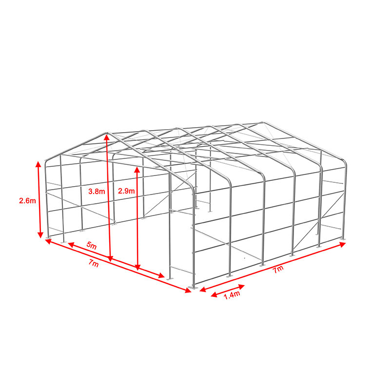 Przenośna hala namiotowa o wymiarach 7x7 i wysokości 2,6 m, z boczną wysokością, do magazynu przemysłowego i handlowego