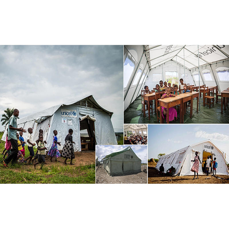 Uniwersalny namiot wielozadaniowy o powierzchni 24 m² UNICEF z dobrym systemem wentylacji