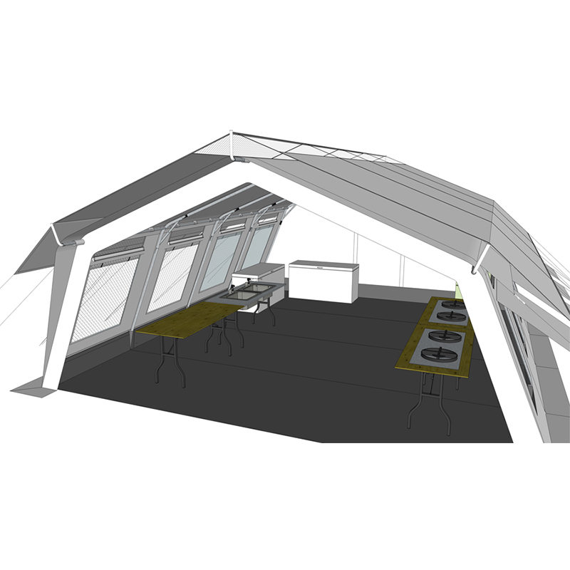 Uniwersalny namiot uniwersalny UNICEF o powierzchni 42 m² ze zintegrowaną/zdejmowaną osłoną przeciwsłoneczną