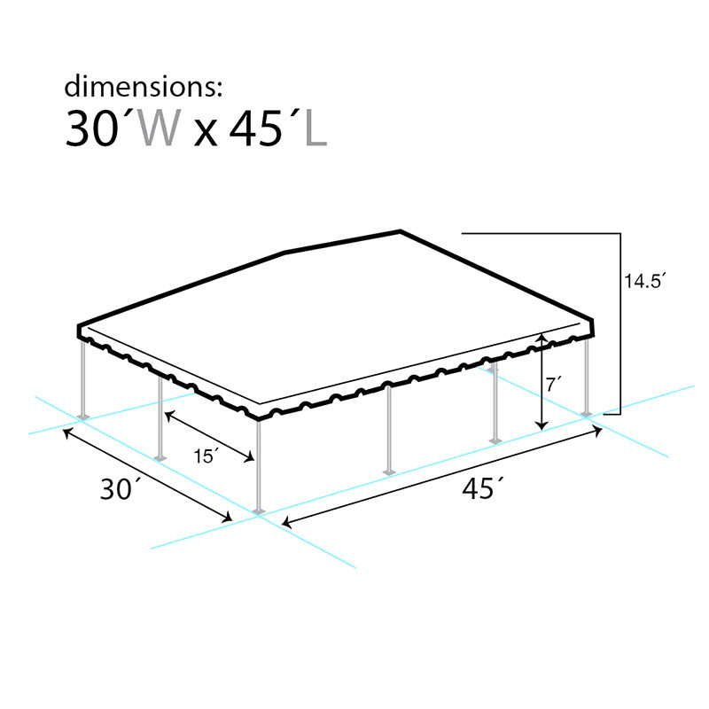 Rama zachodniego wybrzeża o wymiarach 30 cali x 45 cali (9 x 13,5 m) Namiot imprezowy z PCV z podwójną rurą aluminiową